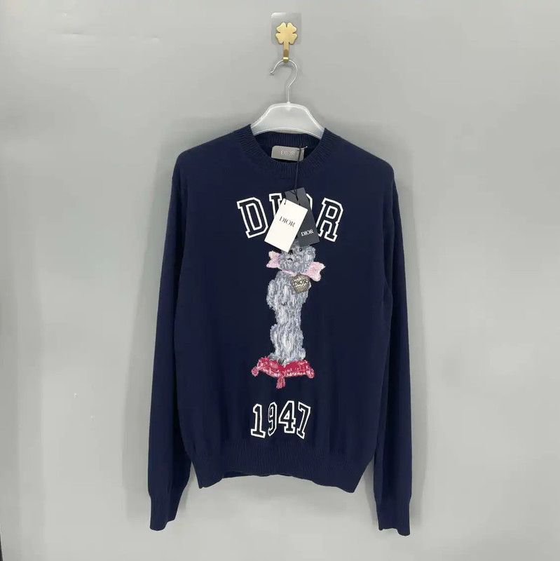 Dior Dior Navy Wool Sweater with Embroidery 0089 Size US L / EU 52-54 / 3 - 1 Thumbnail