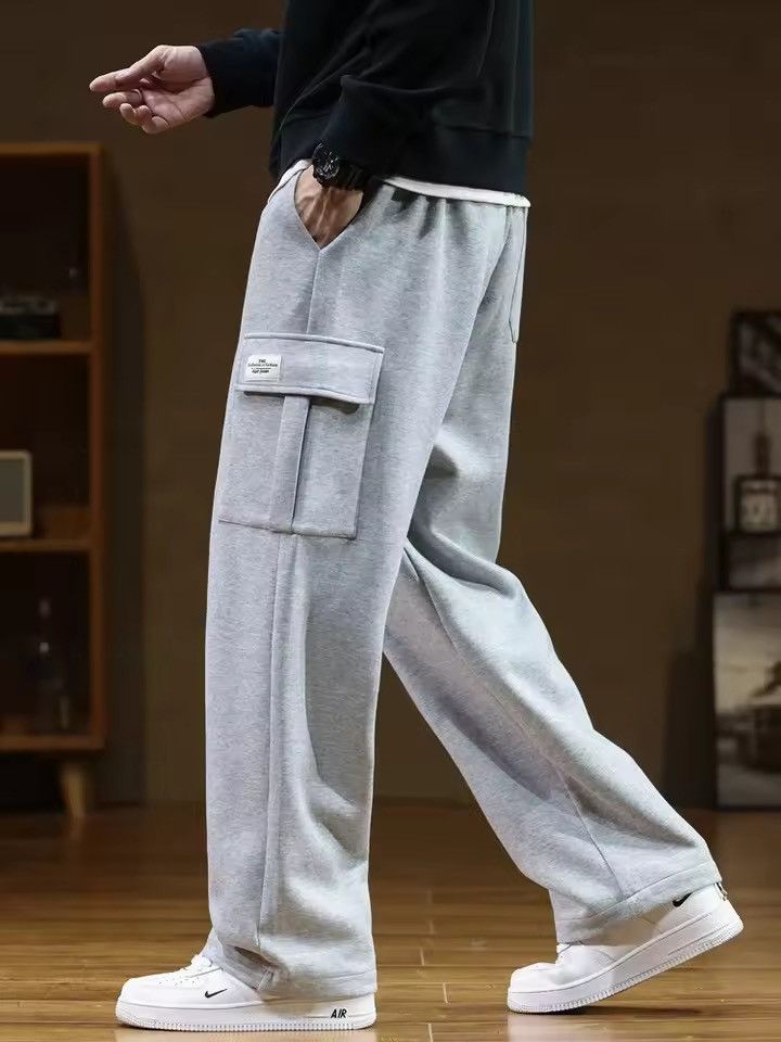 Japanese Brand 🔥 Grey Wide-Leg Cargo Sweatpants – Baggy Streetwear Joggers Size US 33 - 1 Thumbnail