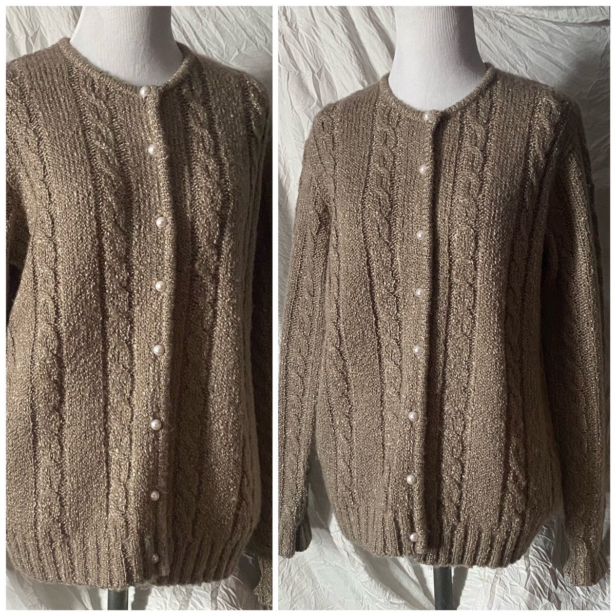 Vintage Jennifer Moore, Vintage, Champagne, Cable Knit Sweater Size S / US 4 / IT 40 - 10 Thumbnail
