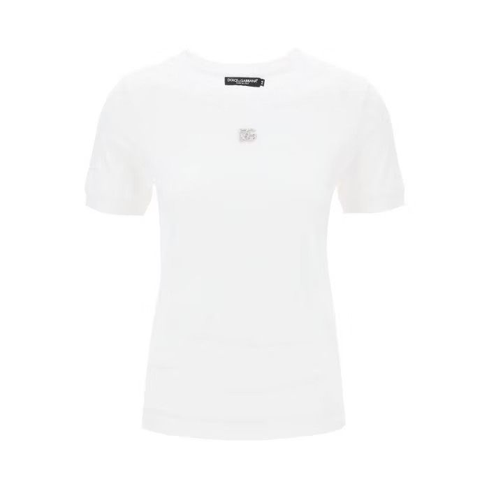 image of Dolce Gabbana O1S22I1N0424 Crystal Logo T-Shirt In White, Women's (Size Large)