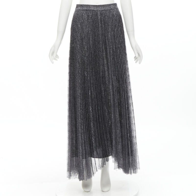 Alice + Olivia ALICE OLIVIA metallic silver thread black pleated asymmetric hem skirt US2 Size 27" / US 4 / IT 40 - 1 Thumbnail
