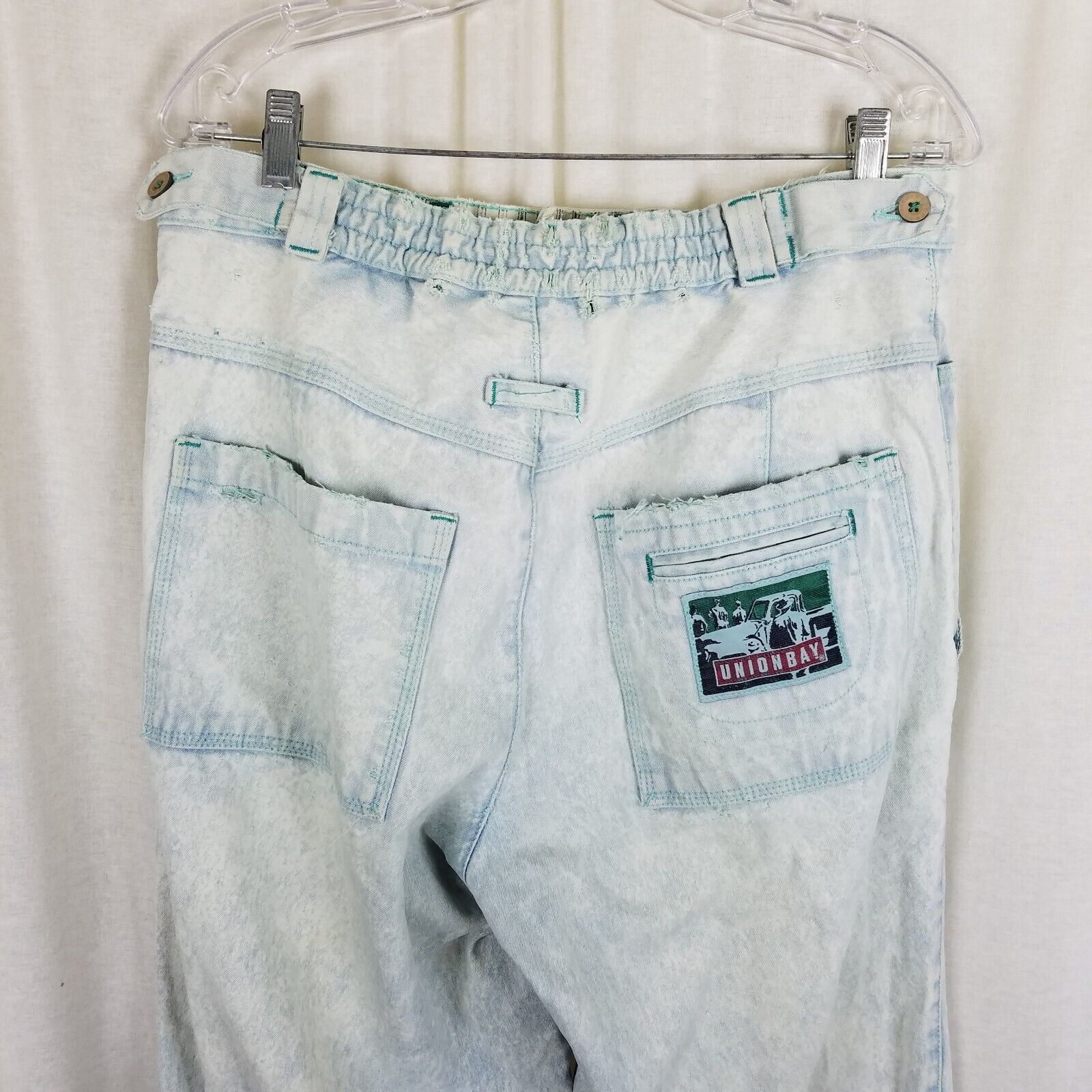 UNIONBAY Vtg UnionBay Buckle Back High Waist Acid Bleached Jeans Pant Size 33" - 5 Thumbnail