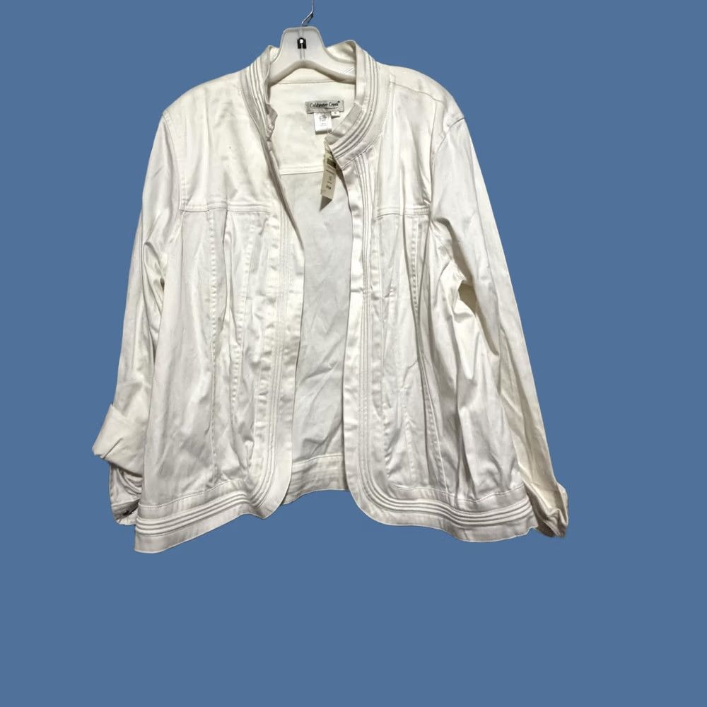 Coldwater Creek Coldwater Creek Womens Plus Size Jacket White Cotton Twill Open Front Piping Detail Size XL / US 12-14 / IT 48-50 - 1 Thumbnail