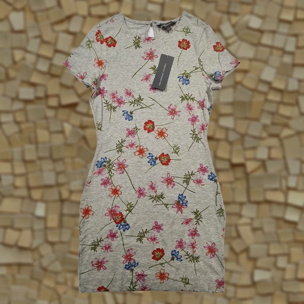 French Connection French Connection Womens Dress Grey 8 UK Floral Short Sleeves Jersey Bodycon Dress Size M / US 6-8 / IT 42-44 - 1 Thumbnail
