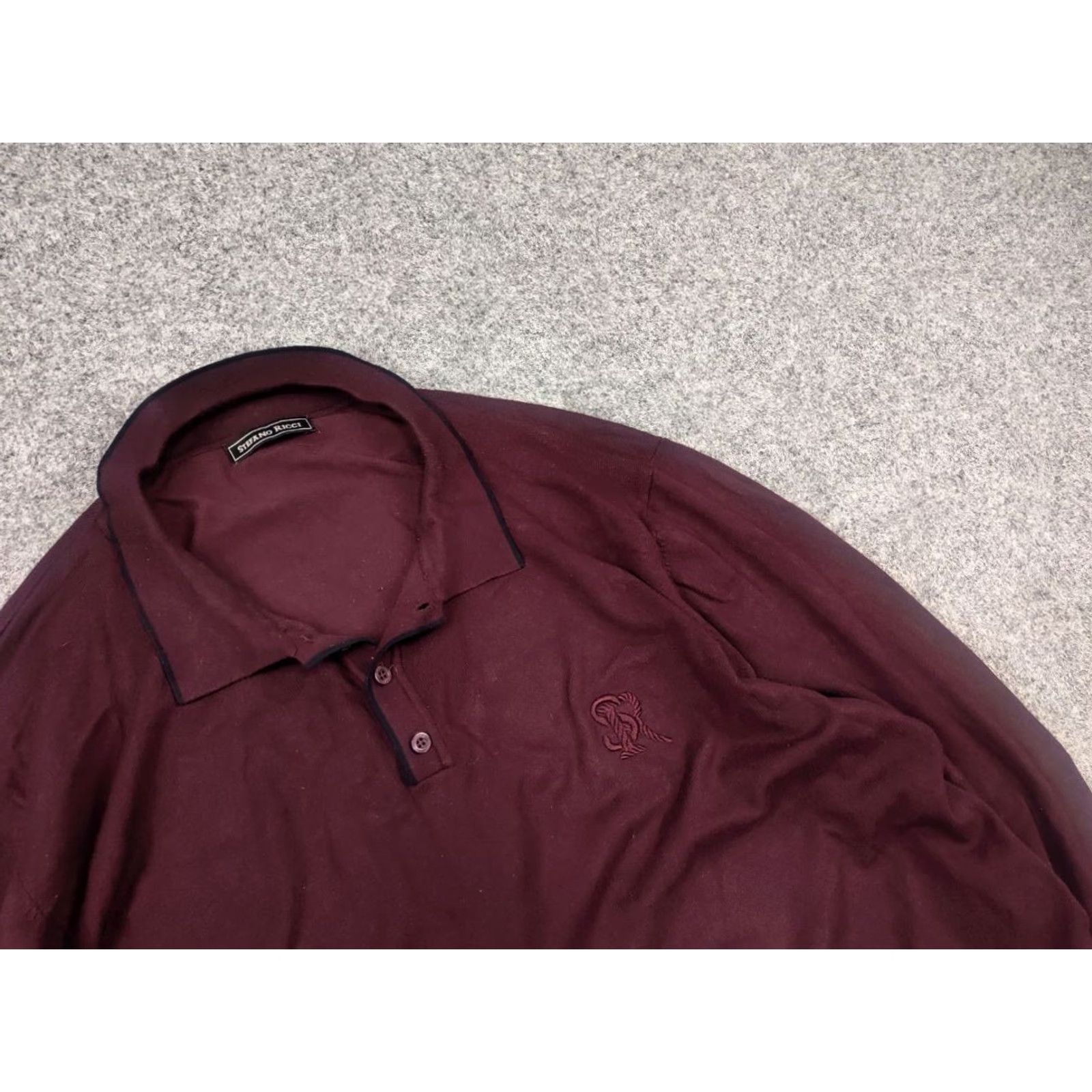 Stefano Ricci StEFANO RICCI Design Polo Shirt Mens XL Burgundy Cotton Blend Logo Long Sleeve Pullover Shirt Size US XL / EU 56 / 4 - 2 Thumbnail
