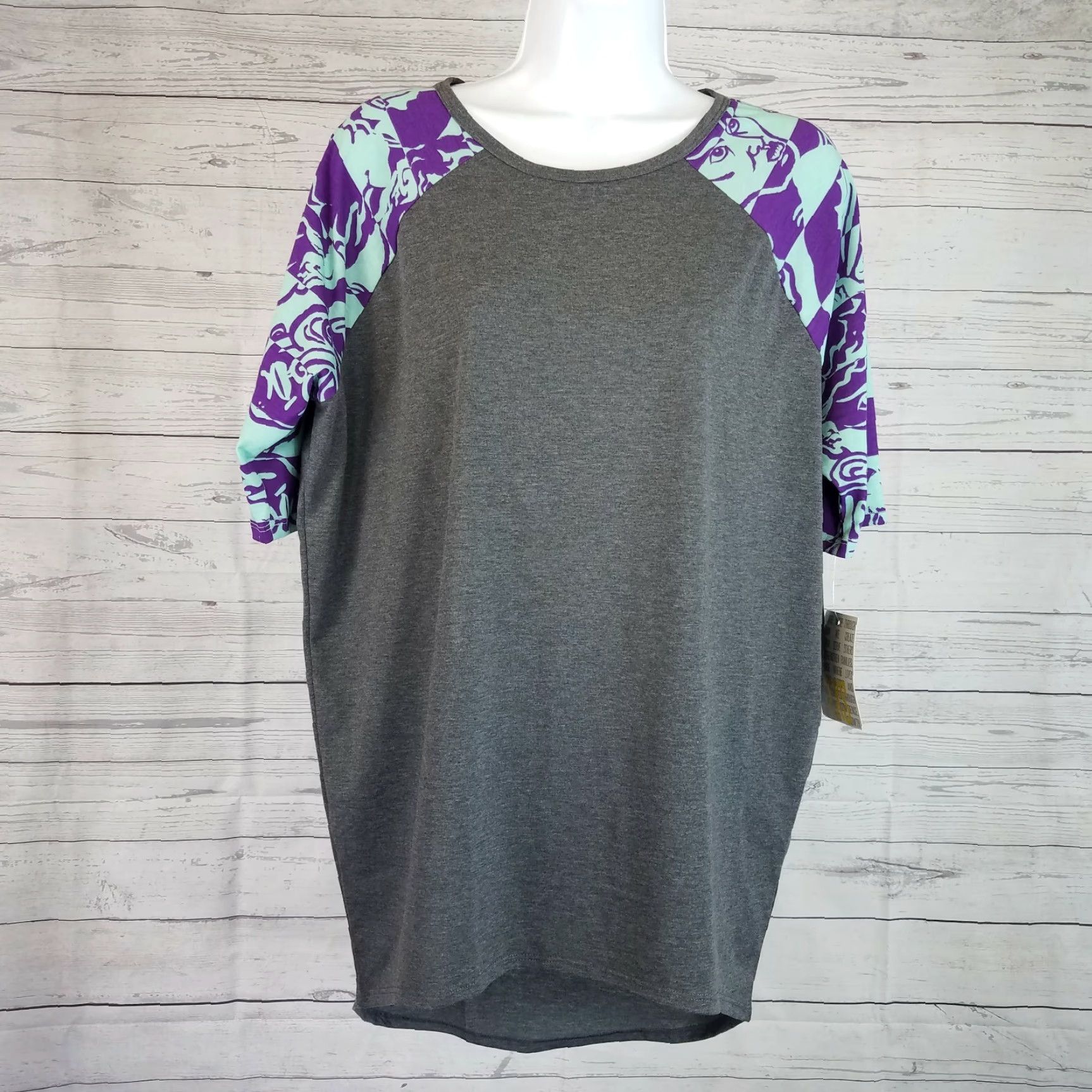 Vintage LuLaRoe Womens Irma Top Sz 2XS Gray Purple Faces Shirt Womens 2XS Gray Pu llover T-Shirt LuLaRoe Irma Top 2XS Gray Purple Faces Size XXS / US 00 / IT 34 - 2 Thumbnail