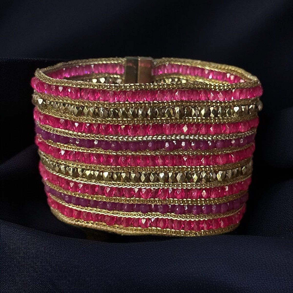 Other Pink and gold crystal bead wide magnetic bracelet Size ONE SIZE - 1 Thumbnail