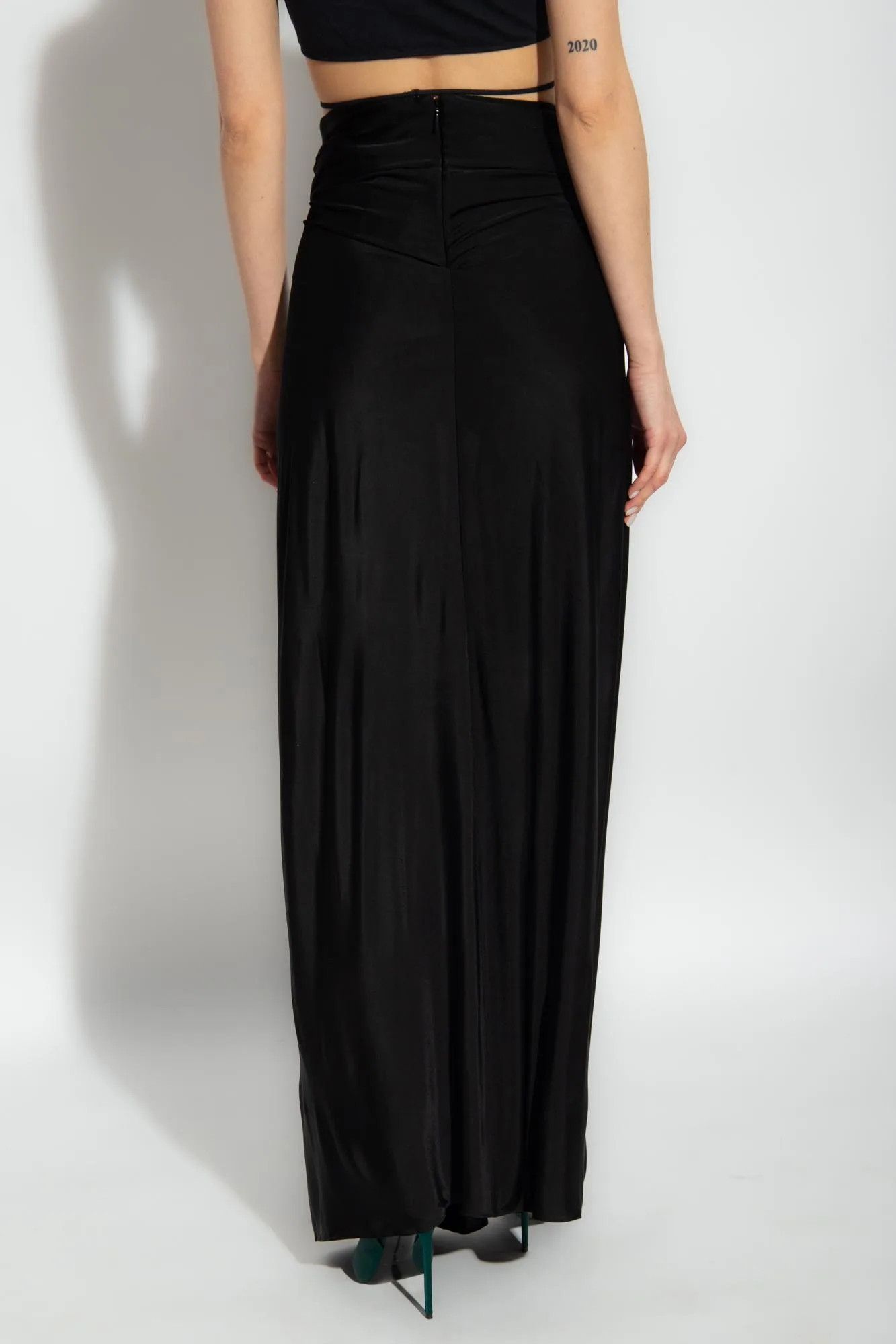 Saint Laurent Paris o1la1rc1a0425 745354 Long Skirt in Shiny Jersey in Black Size 28" / US 6 / IT 42 - 3 Thumbnail