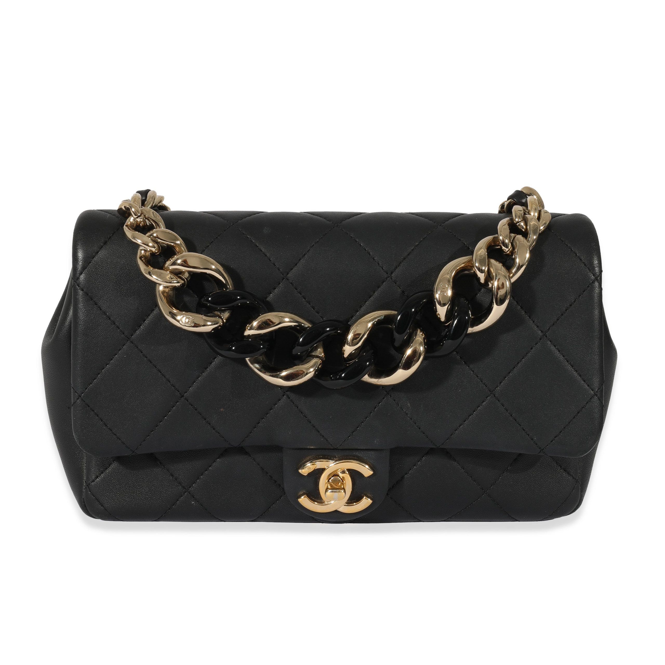 image of Chanel Resin Chain Black Lambskin Small Elegant Flap, Women's