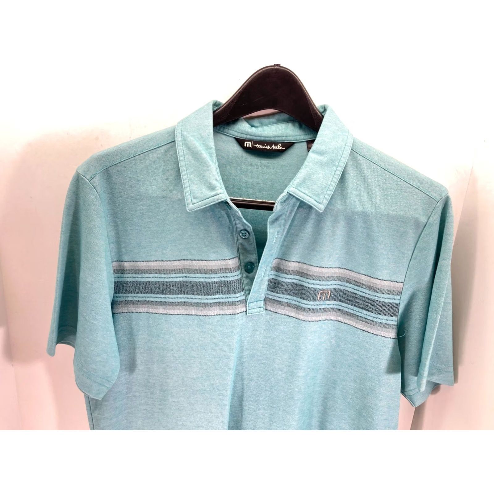 TravisMathew Travis Mathew Framingham Polo Shirt Mens M Green Striped Golf Performance Size US M / EU 48-50 / 2 - 2 Thumbnail