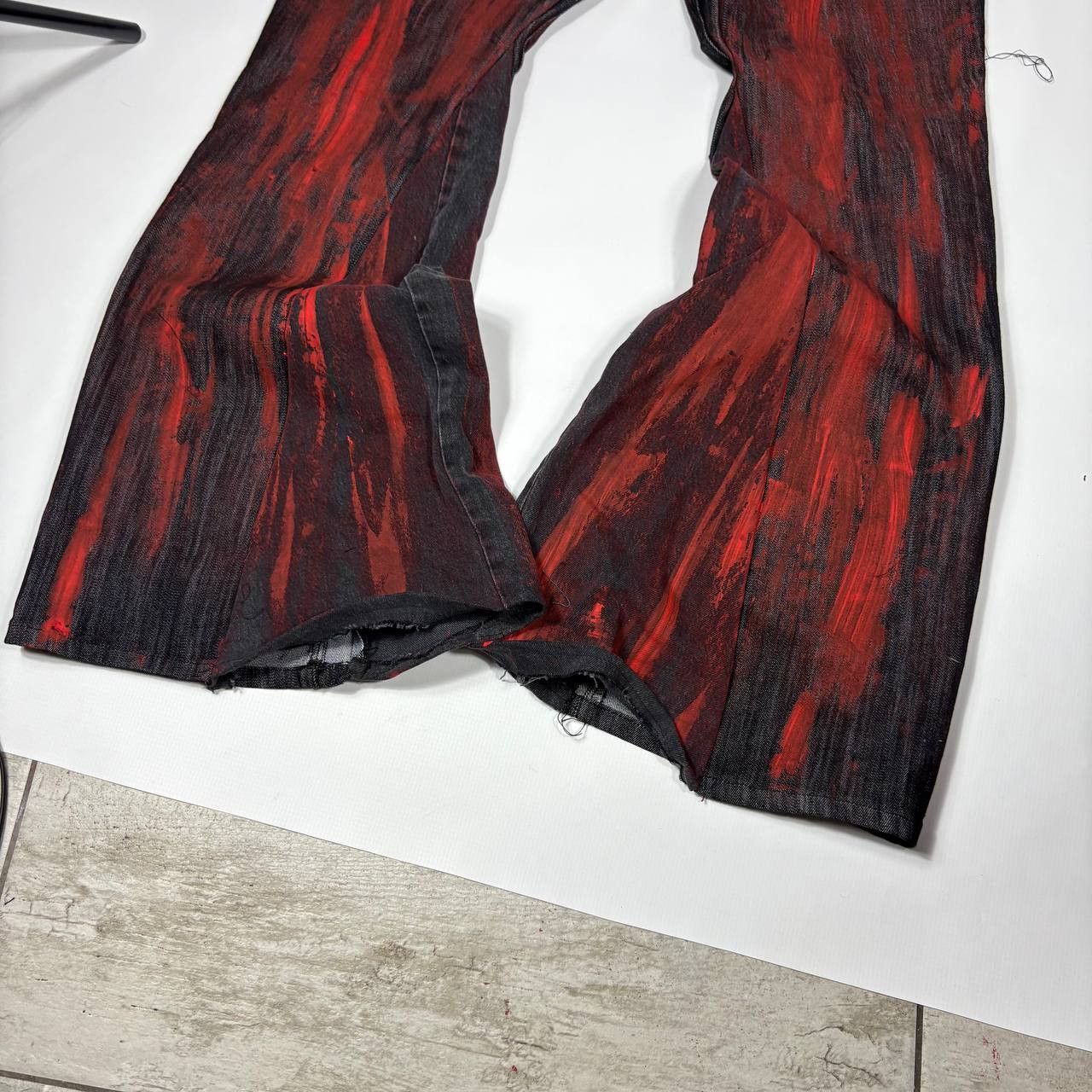 Japanese Brand Custom Black Baggy Distressed Jeans Painted Wide Leg Size US 31 - 6 Thumbnail