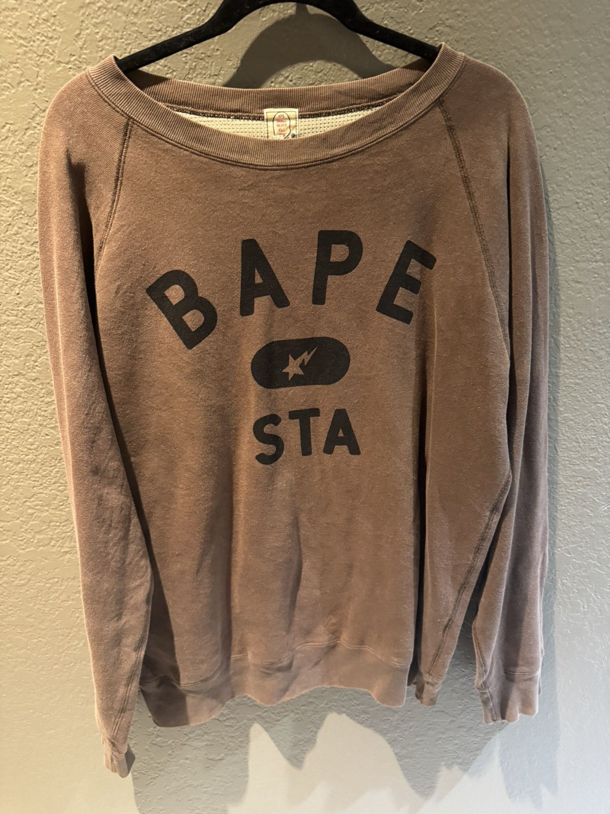 Bape Bape Nigo Bapesta Waffle Thermal Lined Crewneck Faded Brown Size US M / EU 48-50 / 2 - 1 Thumbnail