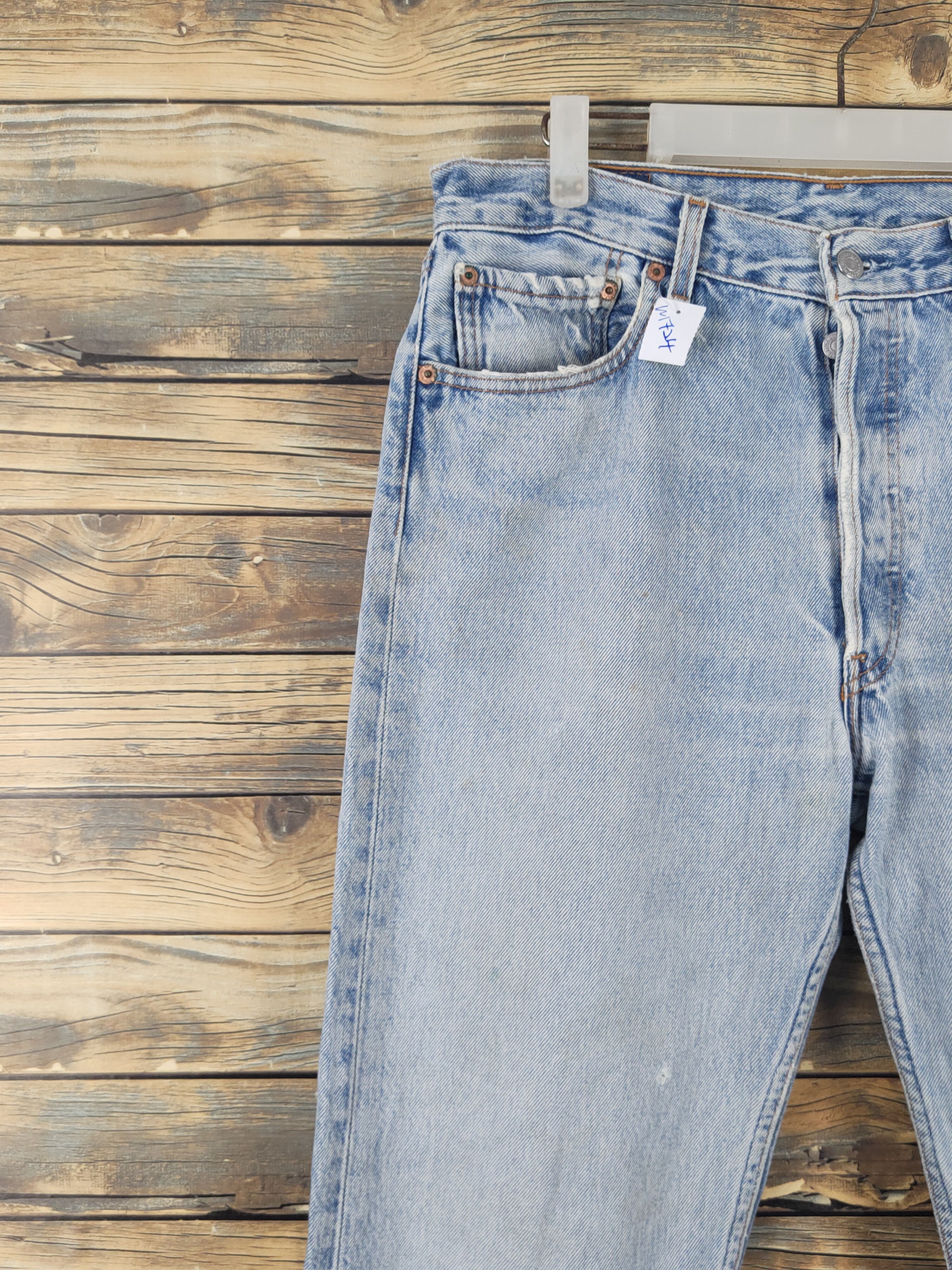 Levi's 501 Levi's Light Blue Distressed Ripped denim Jeans #W1724 Size US 33 - 3 Thumbnail
