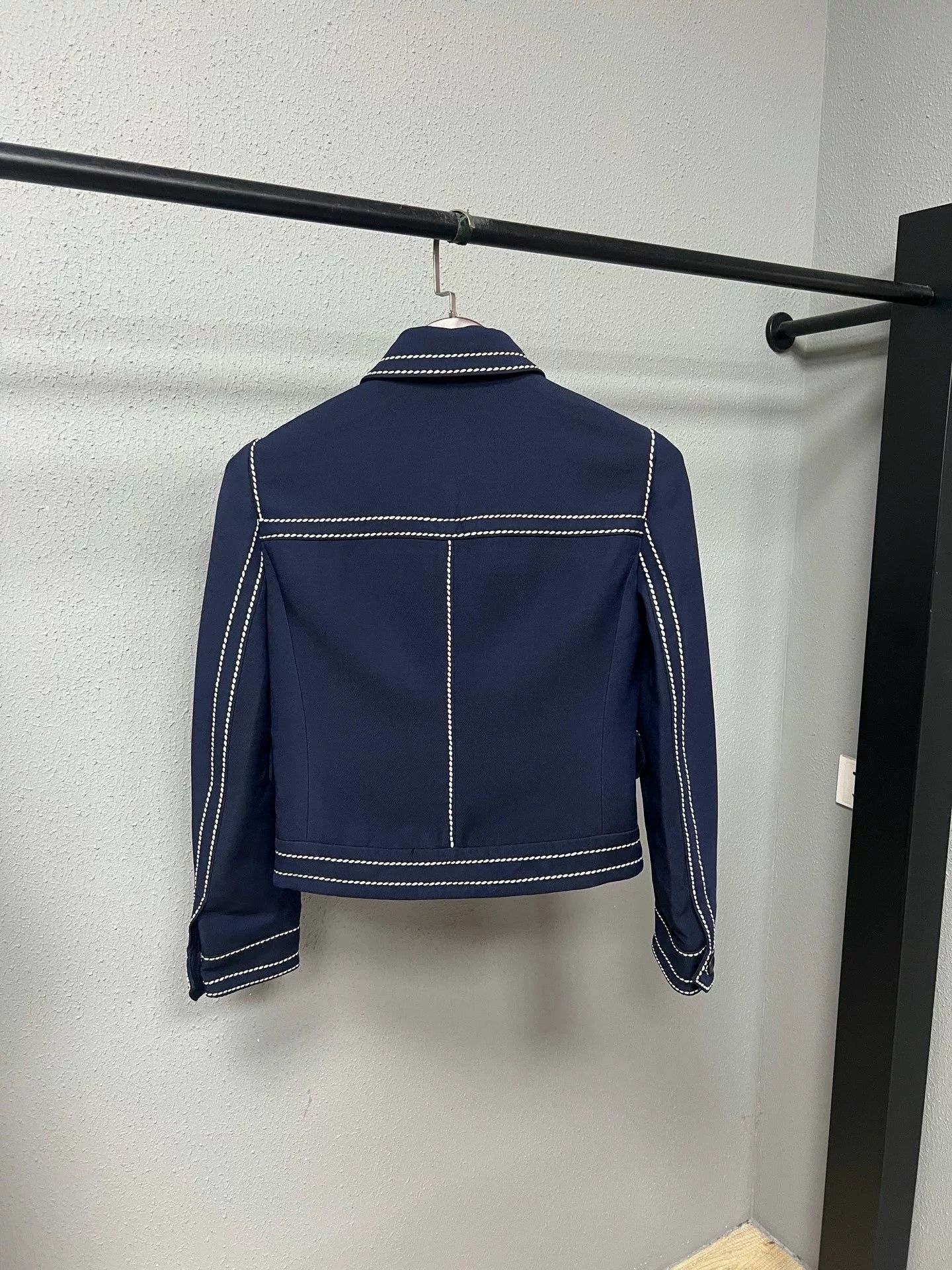 Prada Prada Navy Stitched Weave Blazer Size US 8 / EU 41 - 2 Thumbnail