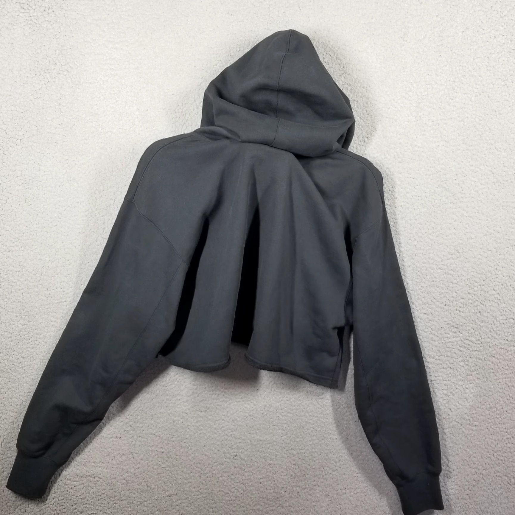 Nike VINTAGE Nike Women's Hoodie Cropped Satin-Lined Pullover Fleece Activewear Sports Regular Small Off Noir Size S / US 4 / IT 40 - 2 Thumbnail
