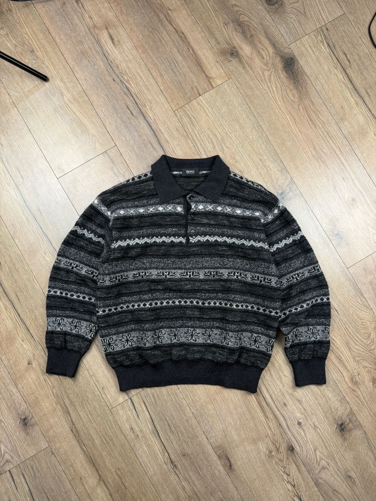 Hugo Boss Hugo Boss Vintage Wool Pattern Knit Polo Sweater 54 Italy Size US M / EU 48-50 / 2 - 1 Thumbnail