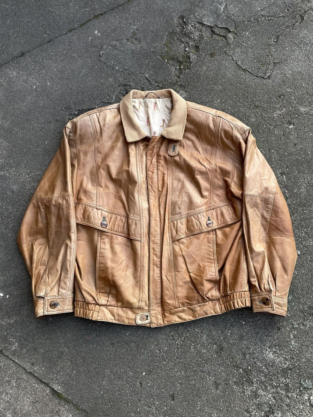 Vintage Washed Brown Retro 90s Genuine Real Leater Bomber Punk Rock Size US XL / EU 56 / 4 - 1 Thumbnail