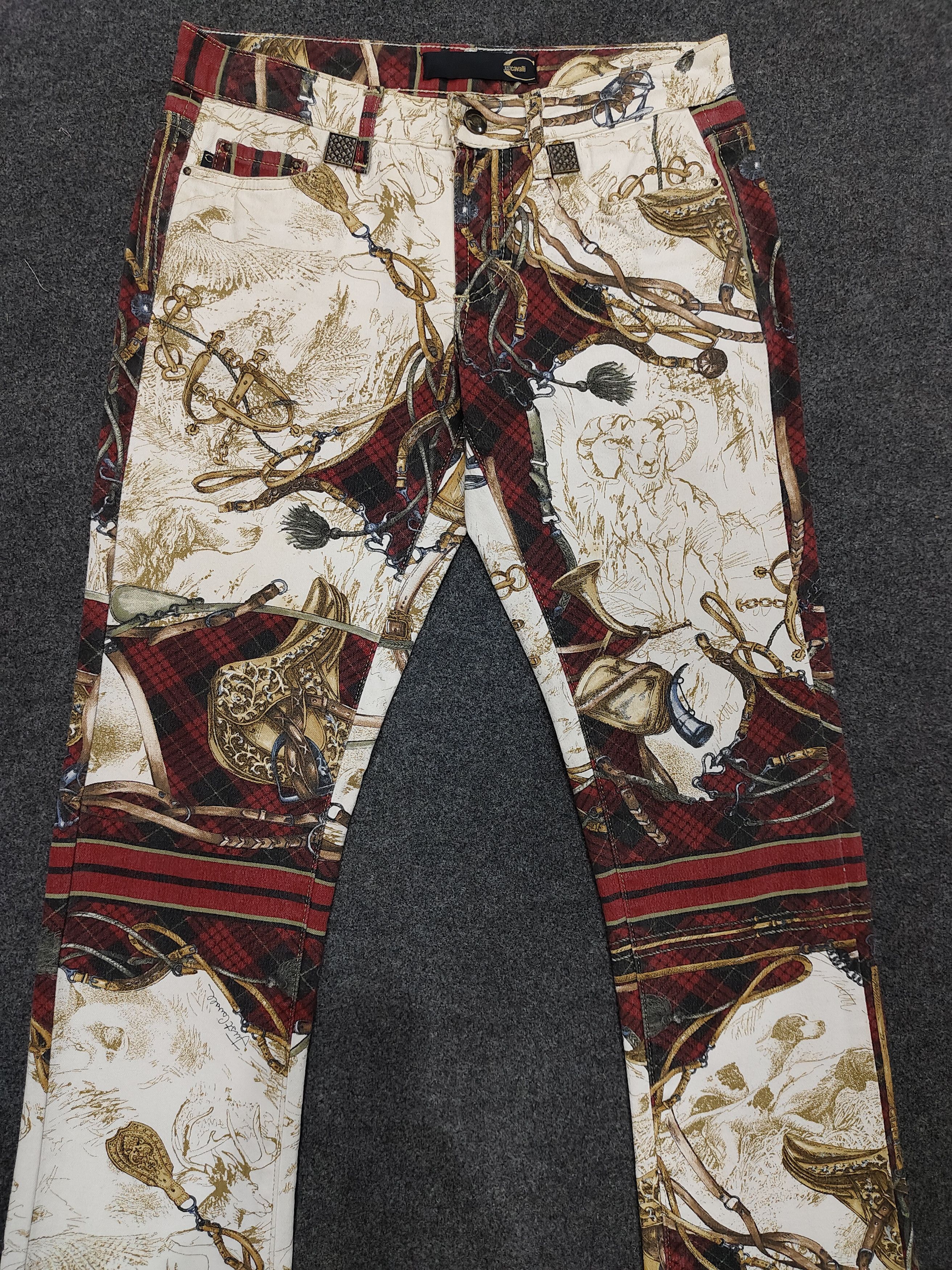 Just Cavalli 90s Just Cavalli❤️‍🔥Archive Baroque Equestrian Flare Jeans Size 29" - 2 Thumbnail