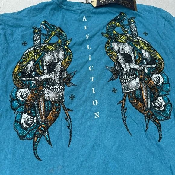 Affliction × Designer NWT AFFLICTION ROADHOUSE BLUE T-SHIRT SZ SMALL S Size US S / EU 44-46 / 1 - 8 Thumbnail