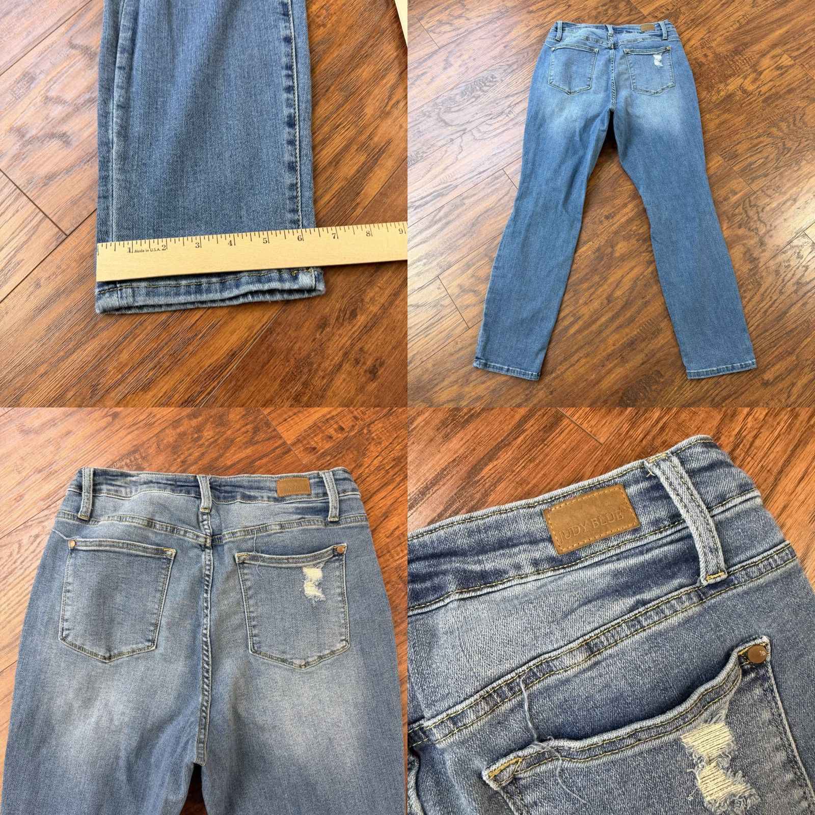 Denime Judy Jeans Womens 14W Boyfriend Relaxed Medium Wash Denim JB88404 29x29 Jeans Slim Distressed Stretch Blue Size 36" / US 14 / IT 50 - 8 Thumbnail