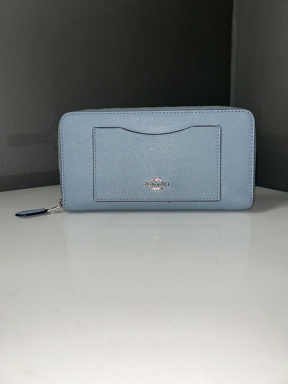 Coach Light Blue Leather Zippy Wallet