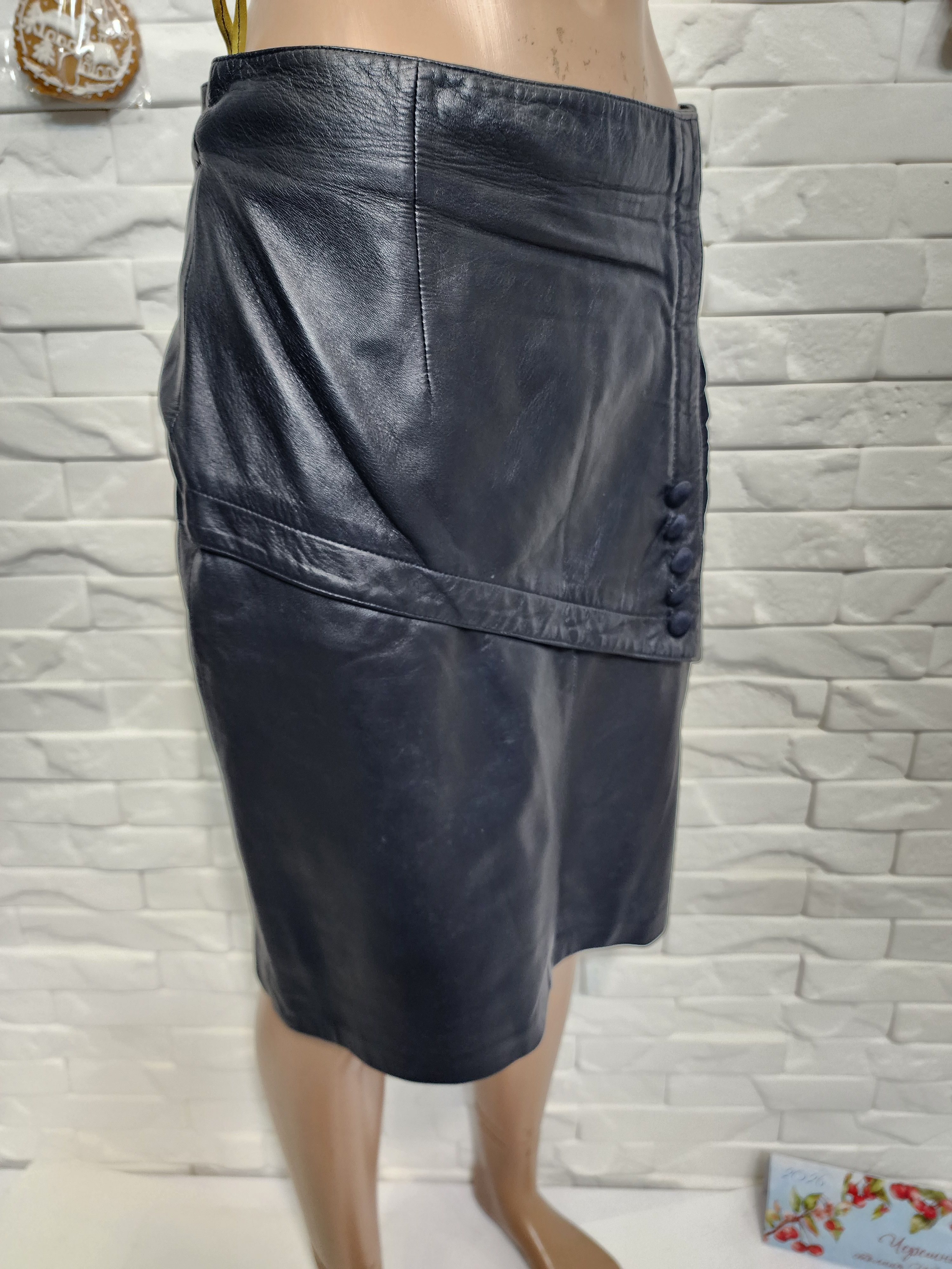 Genuine Leather Black Leather Skirt: Street Style Size 29" - 2 Thumbnail
