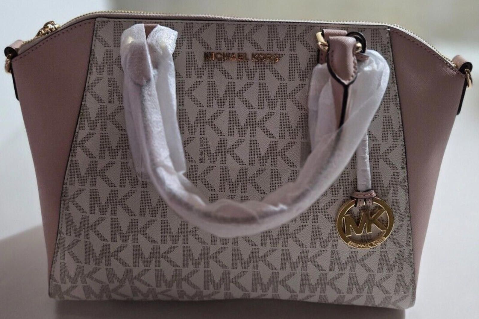 Michael Kors Ciara Top Zip Leather Satchel Handbag Ballet in Beige, Women's