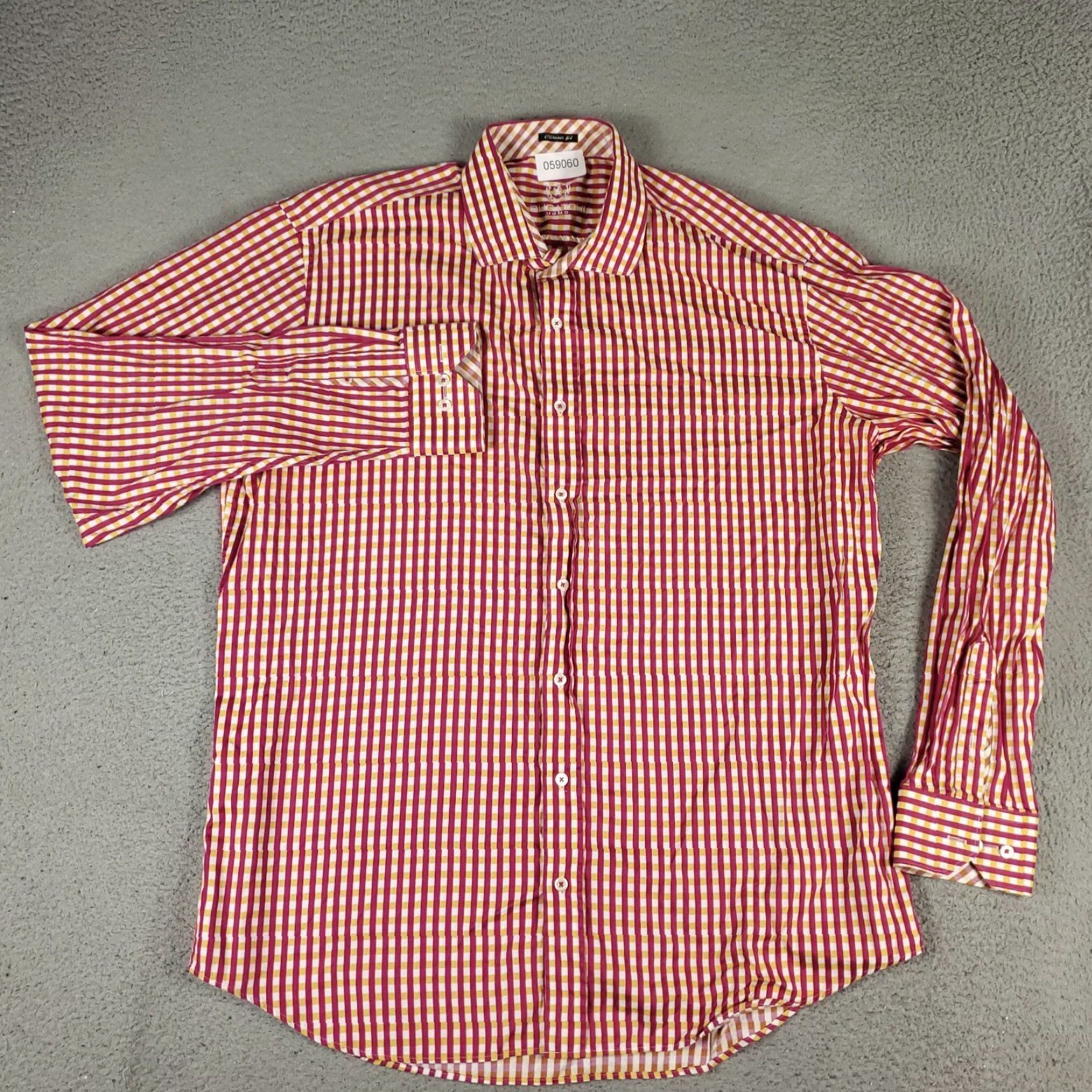 BUGATCHI Bugatchi Uomo Shirt Mens 2XL Red Yellow Check Classic Fit Button Up Long Sleeve Size US XXL / EU 58 / 5 - 2 Thumbnail