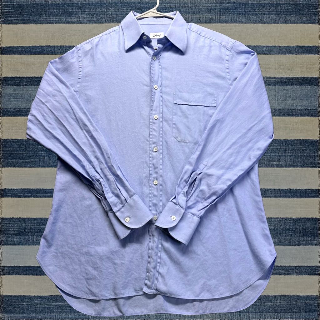 Brioni Brioni Dress Shirt Mens Med Blue Cotton Made in Italy Size 39 15.5 Long Sleeve Size 42R - 1 Thumbnail