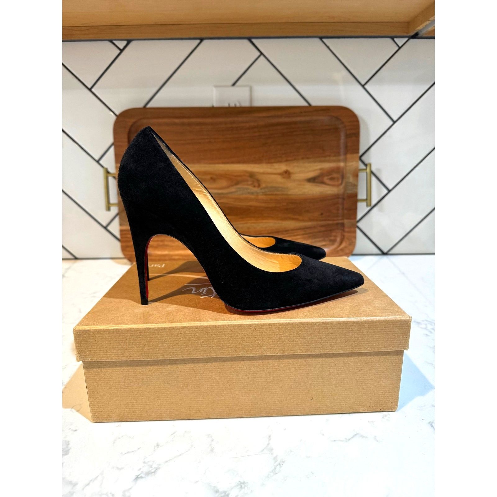 Christian Louboutin Christian Louboutin Alminette black suede 100MM pump Size US 7.5 / IT 37.5 - 1 Thumbnail