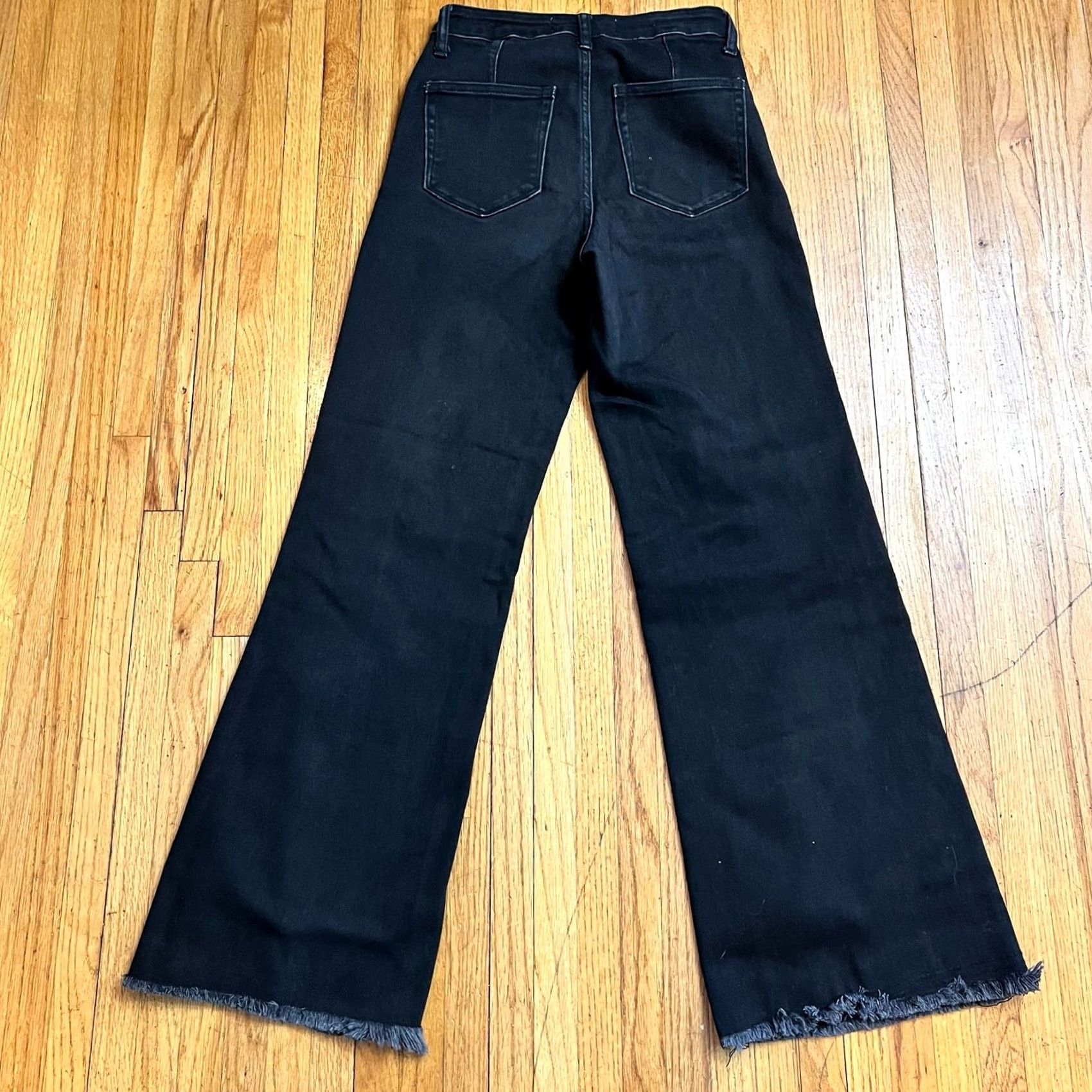 Vintage VINTAGE Bridge by Gly Jeans Women's 26 High Rise Wide Leg Black Pants Raw Hem Womens 26 Regular Black Wide-Leg Jeans 90s? Size 26" / US 2 / IT 38 - 3 Thumbnail