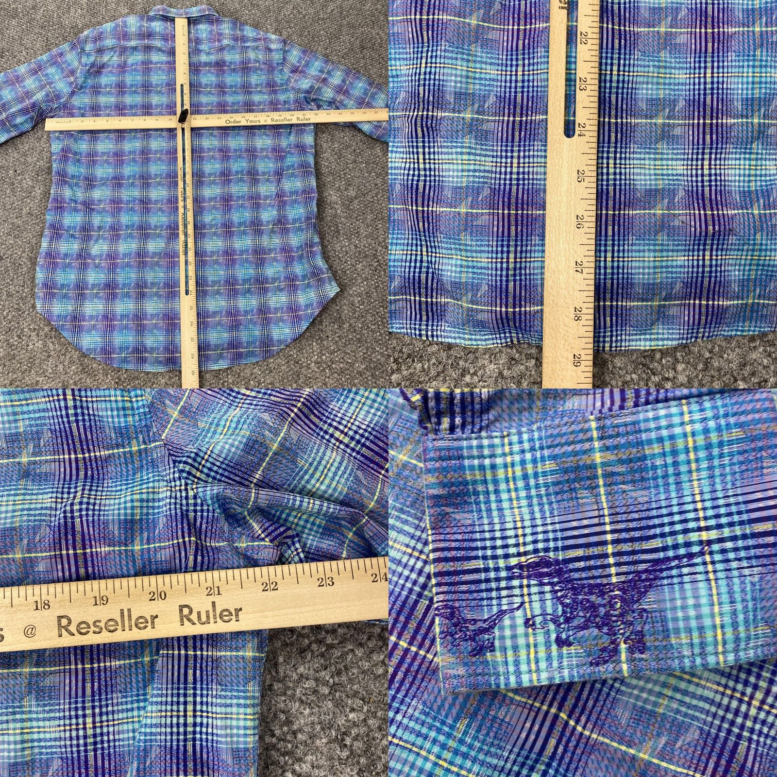 Robert Graham VINTAGE Robert Graham Shirt Mens Medium Blue Plaid Dinosaur Cuffs Classic Fit Size US M / EU 48-50 / 2 - 8 Thumbnail
