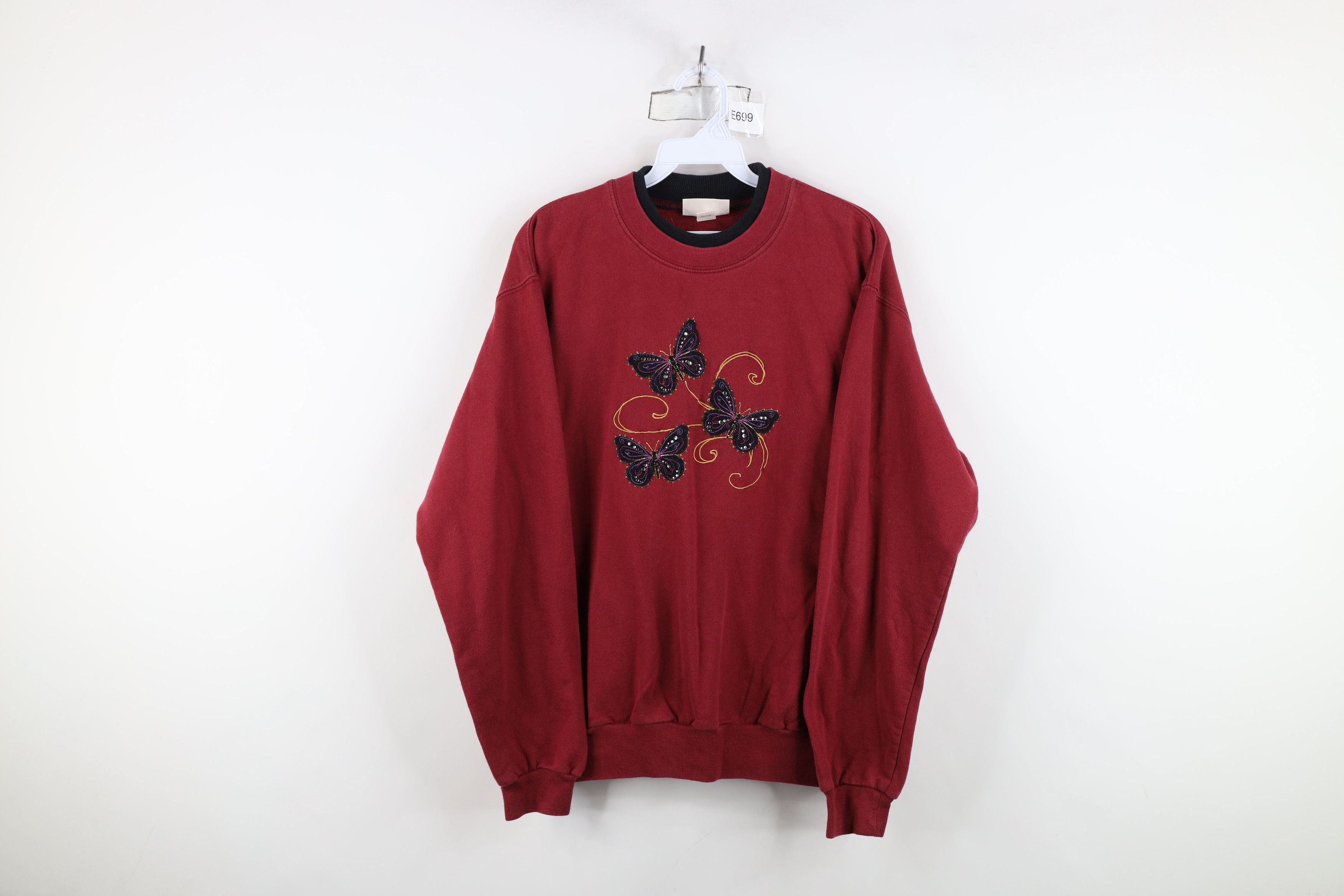 Vintage Vintage 90s Streetwear Sequin Butterfly Sweatshirt Red Size L / US 10 / IT 46 - 1 Thumbnail