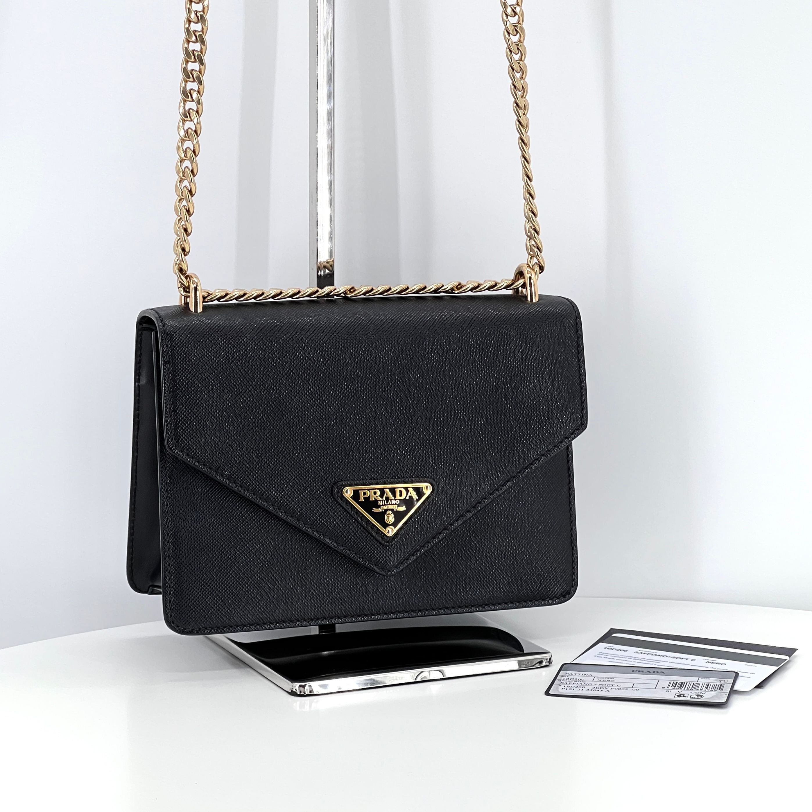 Prada Envelope Saffiano Chain Shoulder Bag Crossbody Black Size ONE SIZE - 1 Thumbnail