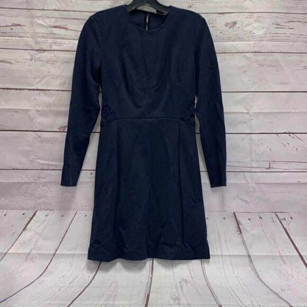 Sandro Sandro Paris Navy Floral Lace Back Midi Long Sleeve Dress Size S / US 4 / IT 40 - 2 Thumbnail