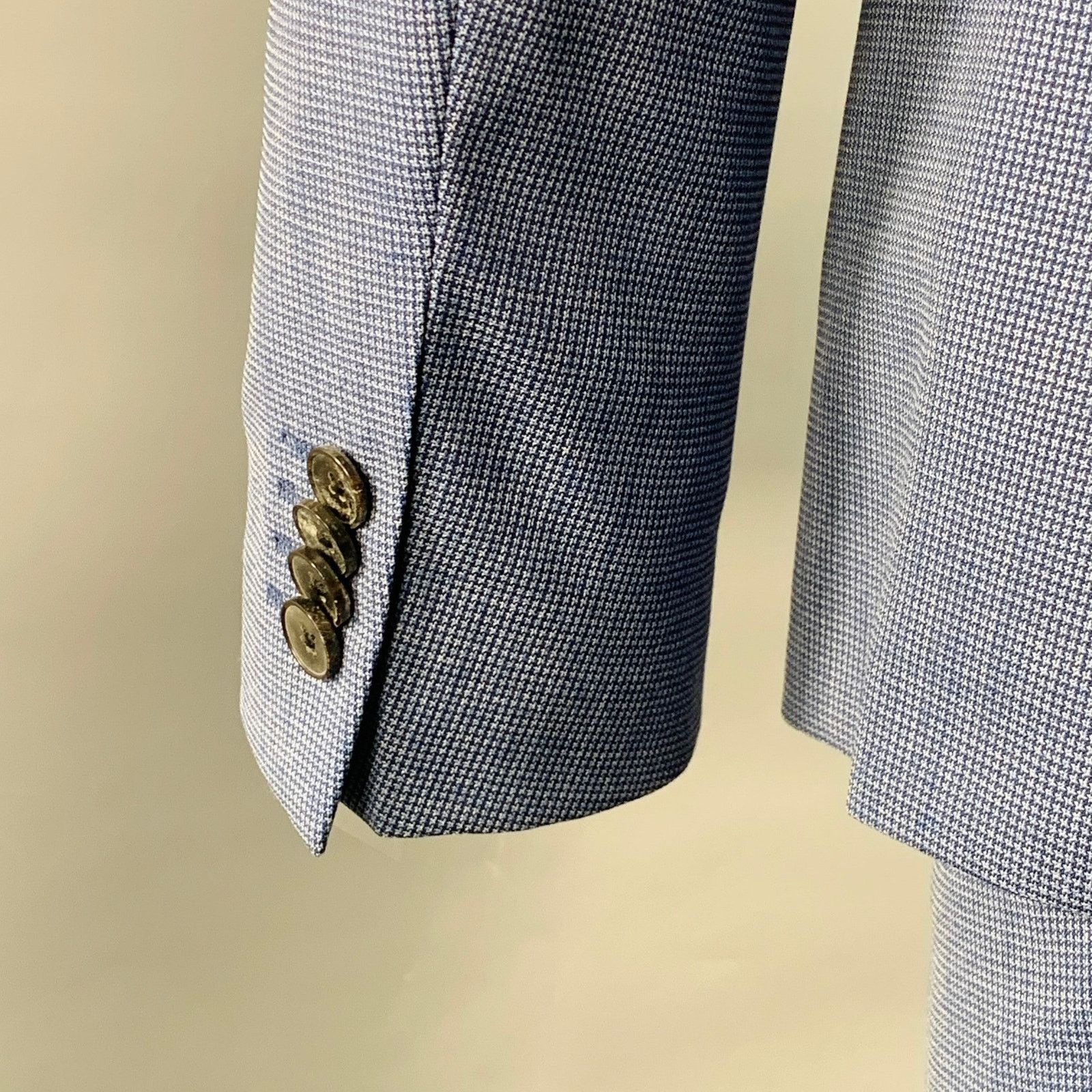 Hugo Boss Blue Houndstooth Virgin Wool Single Breasted Notch Lapel Size 40R - 7 Thumbnail