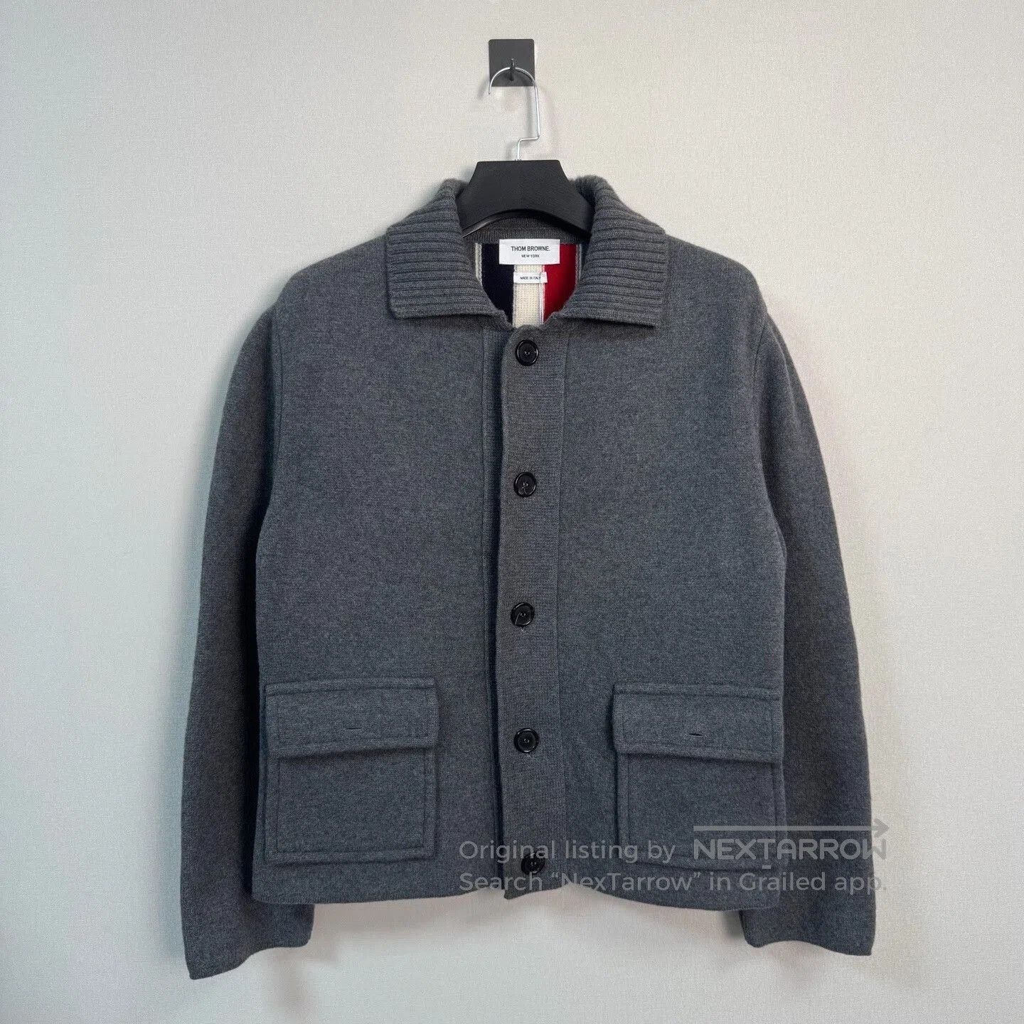 thom browne gray wool outerwear jacket.