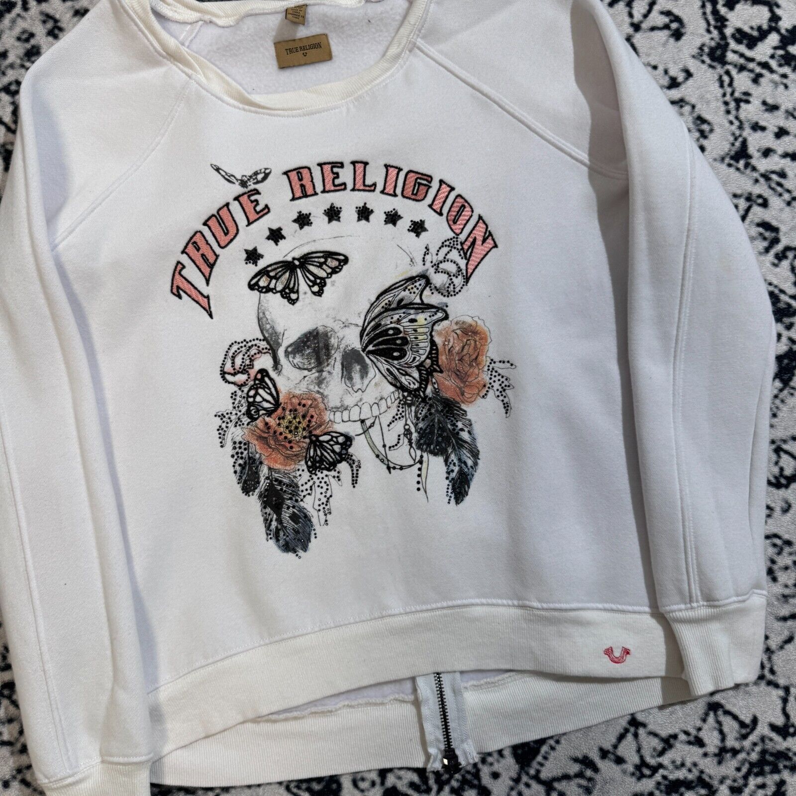 True Religion × Vintage True Religion Unisex White Cotton Crewneck Size XS Skull Zip Size US XS / EU 42 / 0 - 5 Thumbnail