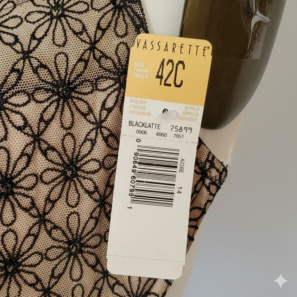 Other Vassarette 42C Bra NWT Black Beige Floral Full Coverage Ligh Size ONE SIZE - 9 Thumbnail