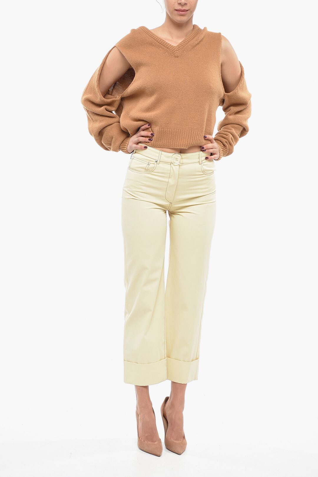 Stella McCartney og1mm0824 Cotton Pants With Visible Stitchings in Ivory Size 27" / US 4 / IT 40 - 4 Thumbnail