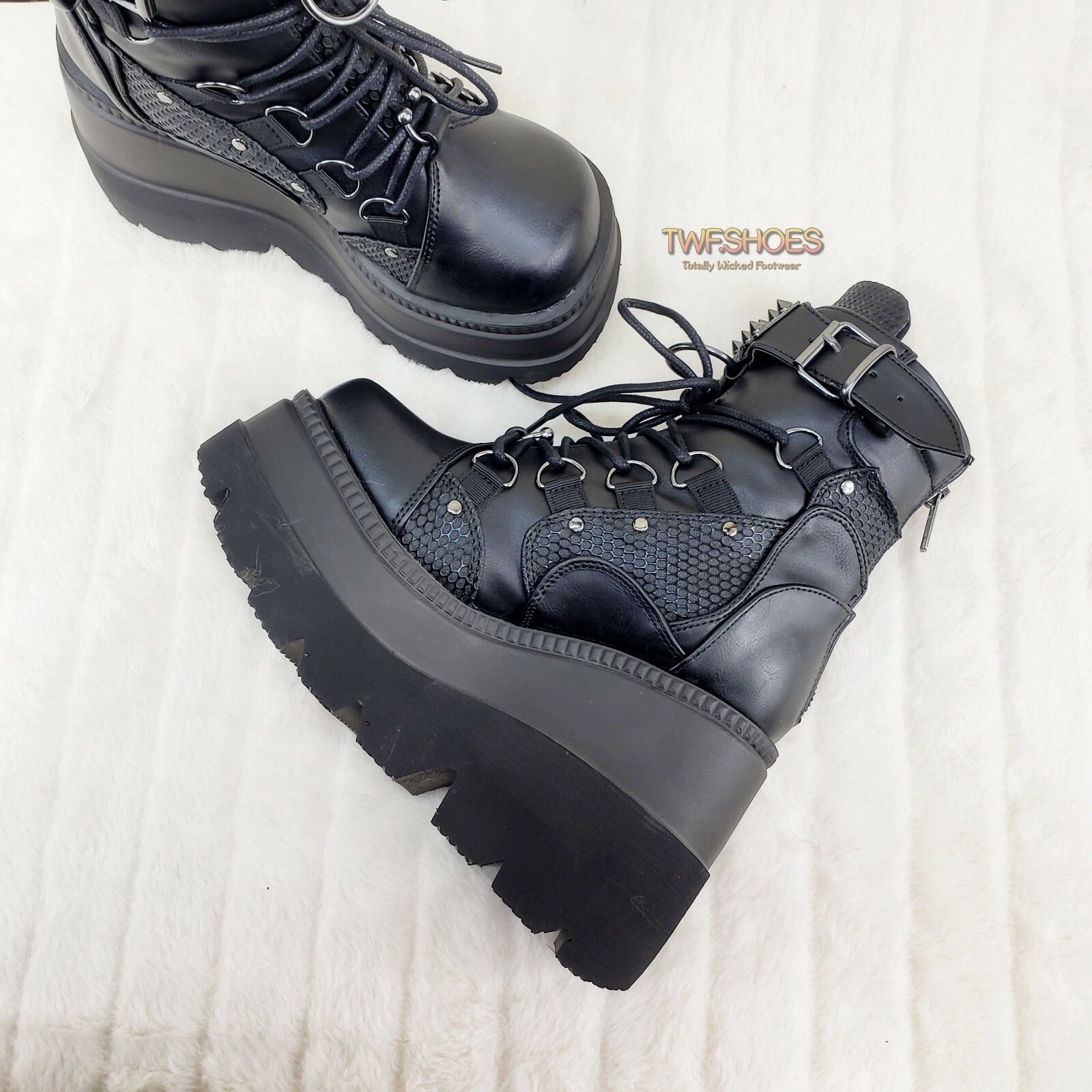 Demonia Cult DEMONIA Shaker 60 Black Matte Platform 4.5" Wedge Heel Ankle Size US 11 / IT 41 - 4 Thumbnail