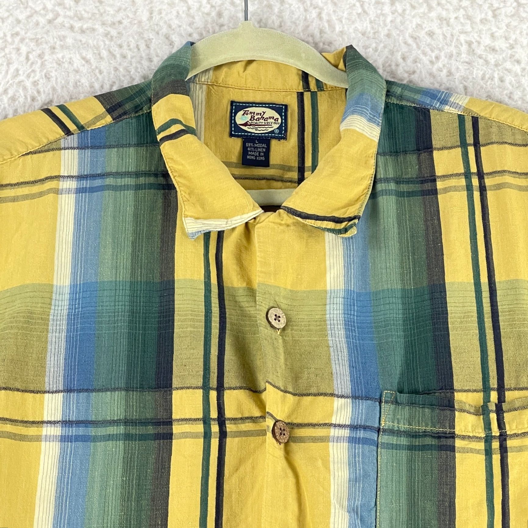 Tommy Bahama VINTAGE Tommy Bahama Button-Up Shirt Mens L Yellow Plaid Linen Blend SS Size US L / EU 52-54 / 3 - 2 Thumbnail