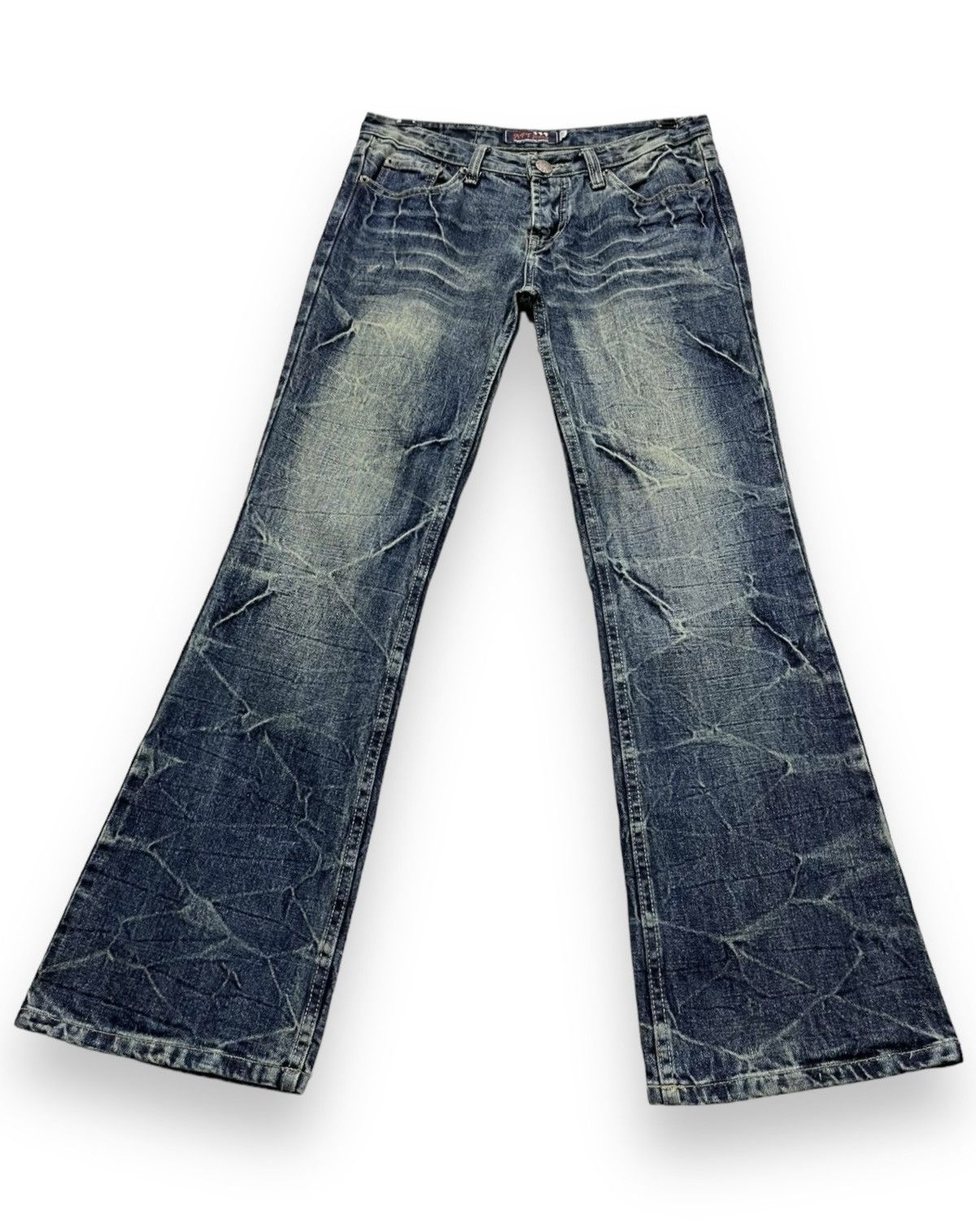 Indigo 🔥90’s AFRICA TARO Punk Whiskered Acid Wash Flare Jeans Size US 29 - 1 Thumbnail