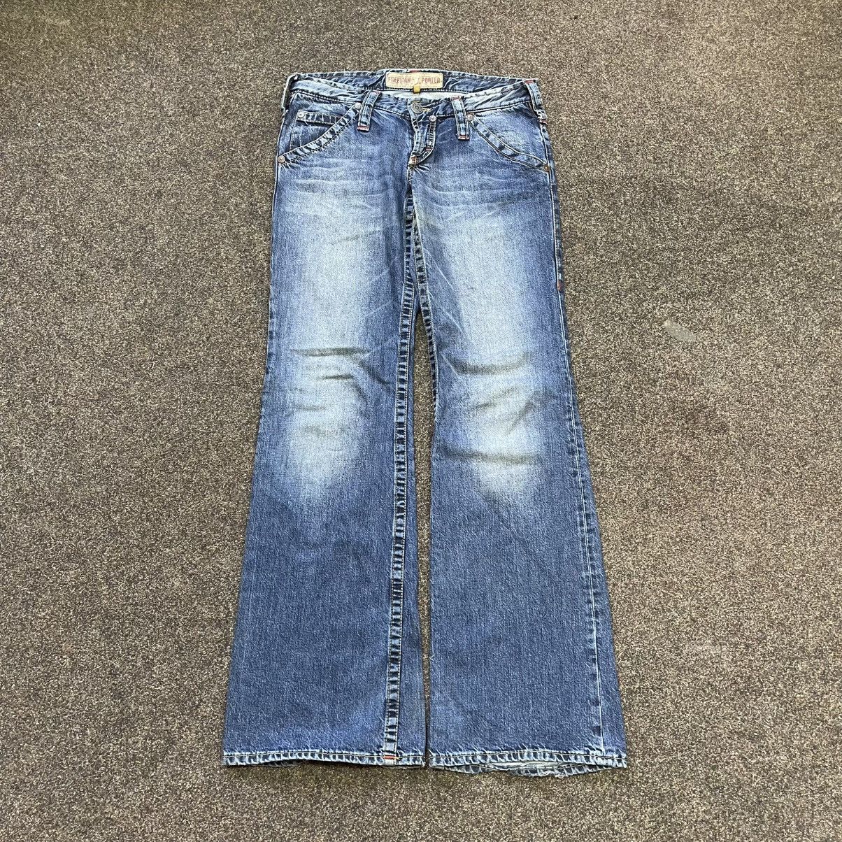 Vintage Y2K Baggy Wide Leg Distressed Bootcut Jeans Thrashed Blue Size 34" / US 12 / IT 48 - 2 Thumbnail