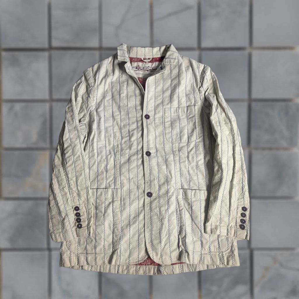 Robert Graham Robert Graham Blazer Sport Coat Mens Large White Striped Cotton Casual Jacket Size 42R - 1 Thumbnail