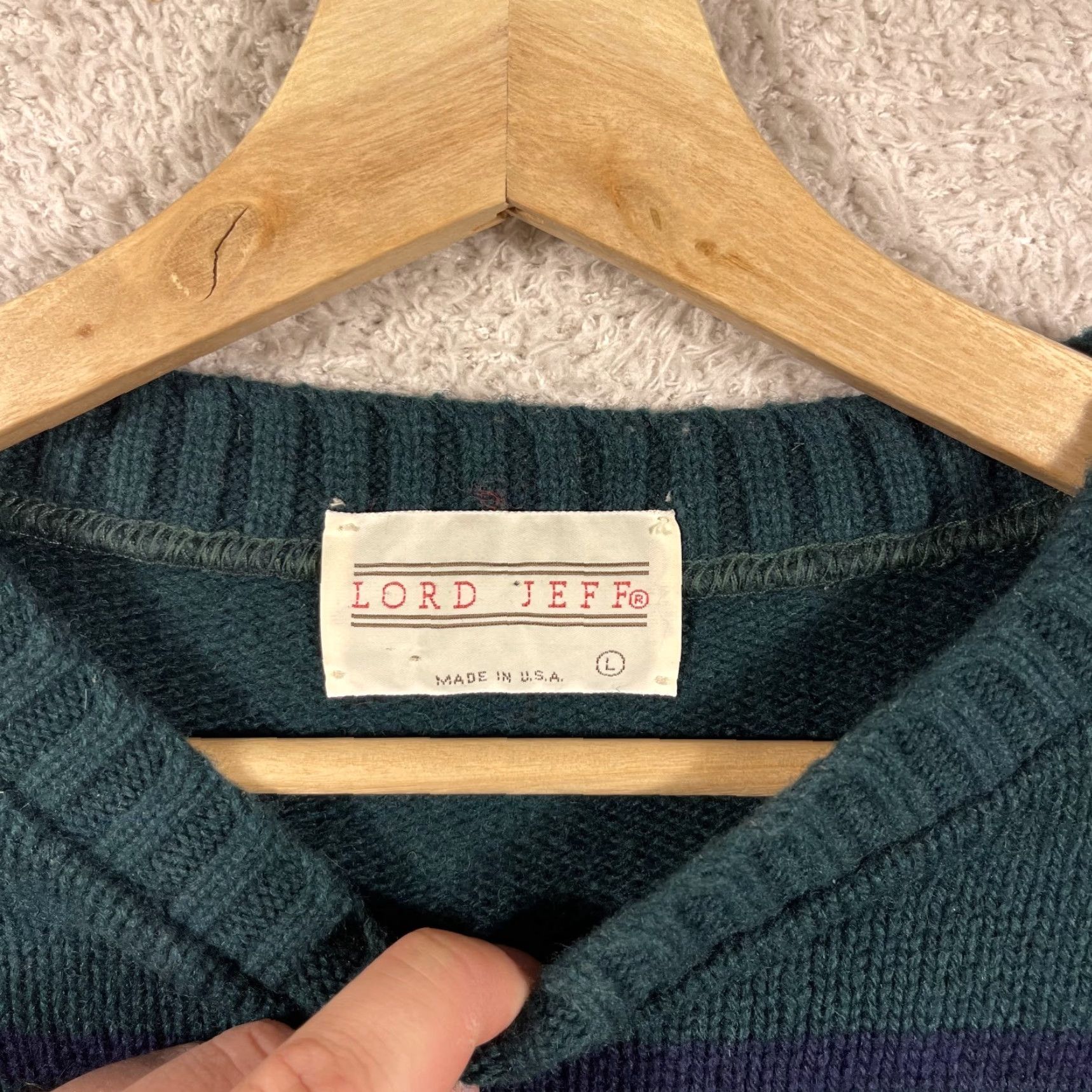 Vintage VINTAGE Lord Jeff Sweater Mens Large Green Striped Wool Blend Grunge USA Cobain Pullover Crew Neck 80s Size US L / EU 52-54 / 3 - 3 Thumbnail