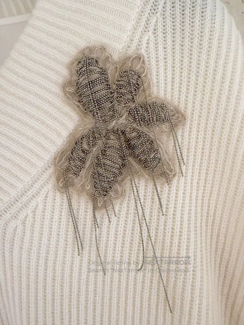 Brunello Cucinelli Brunello Cucinelli Pearl Flower Cashmere Dress Size XXS / US 00 / IT 34 - 6 Thumbnail