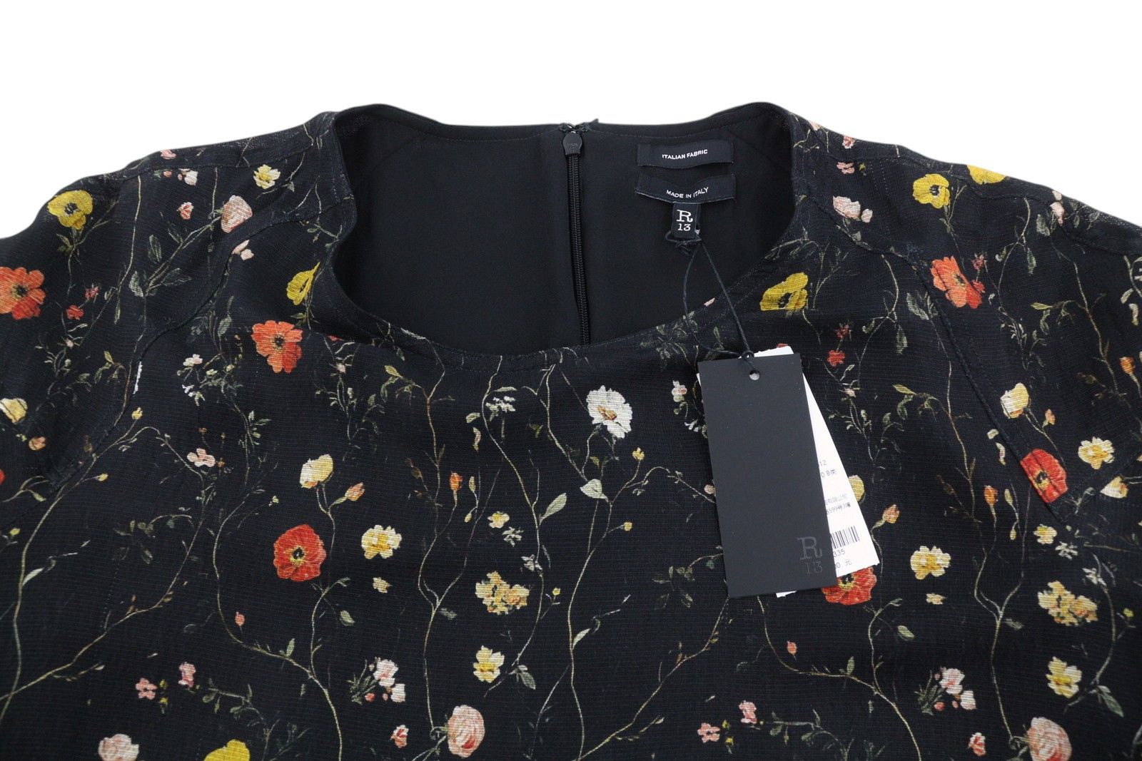 R13 RAGLAN SLEEVE BABYDOLL L Floral Black Wool Silk Dress 89922 Size L / US 10 / IT 46 - 6 Thumbnail