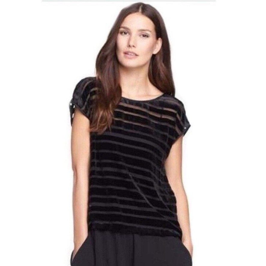 Eileen Fisher Eileen Fisher Women's M Black Velvet Burnout Stripe Blouse Size M / US 6-8 / IT 42-44 - 1 Thumbnail