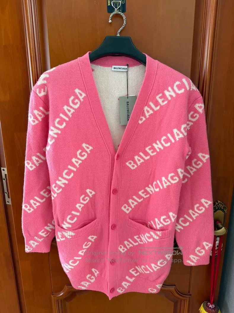 Balenciaga Pink Full Barrage Logo Cardigan XS Size